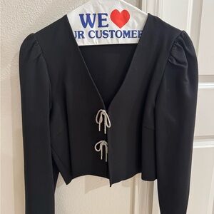 Anthropologie Chic Black Dolan Left Coast Bow Front Jacket